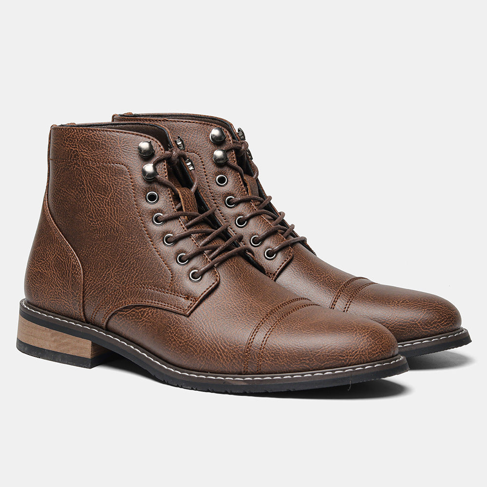 Men’s Vintage Casual Leather Boots | Premium Handcrafted Retro Mid-Top Boots | Rugged Outdoor Leather Walking Boots | Modern Heritage Style Men's Casual Footwear