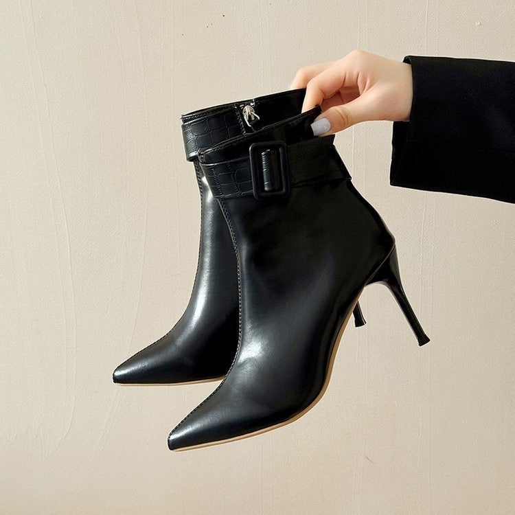 Women’s Pointed-Toe Stiletto Short Booties | Elegant Slim-Fit Ankle Boots | High-Heel Booties for Women | Sophisticated "High-Sense" Formal Boots | 2026 Winter Fashion Boots