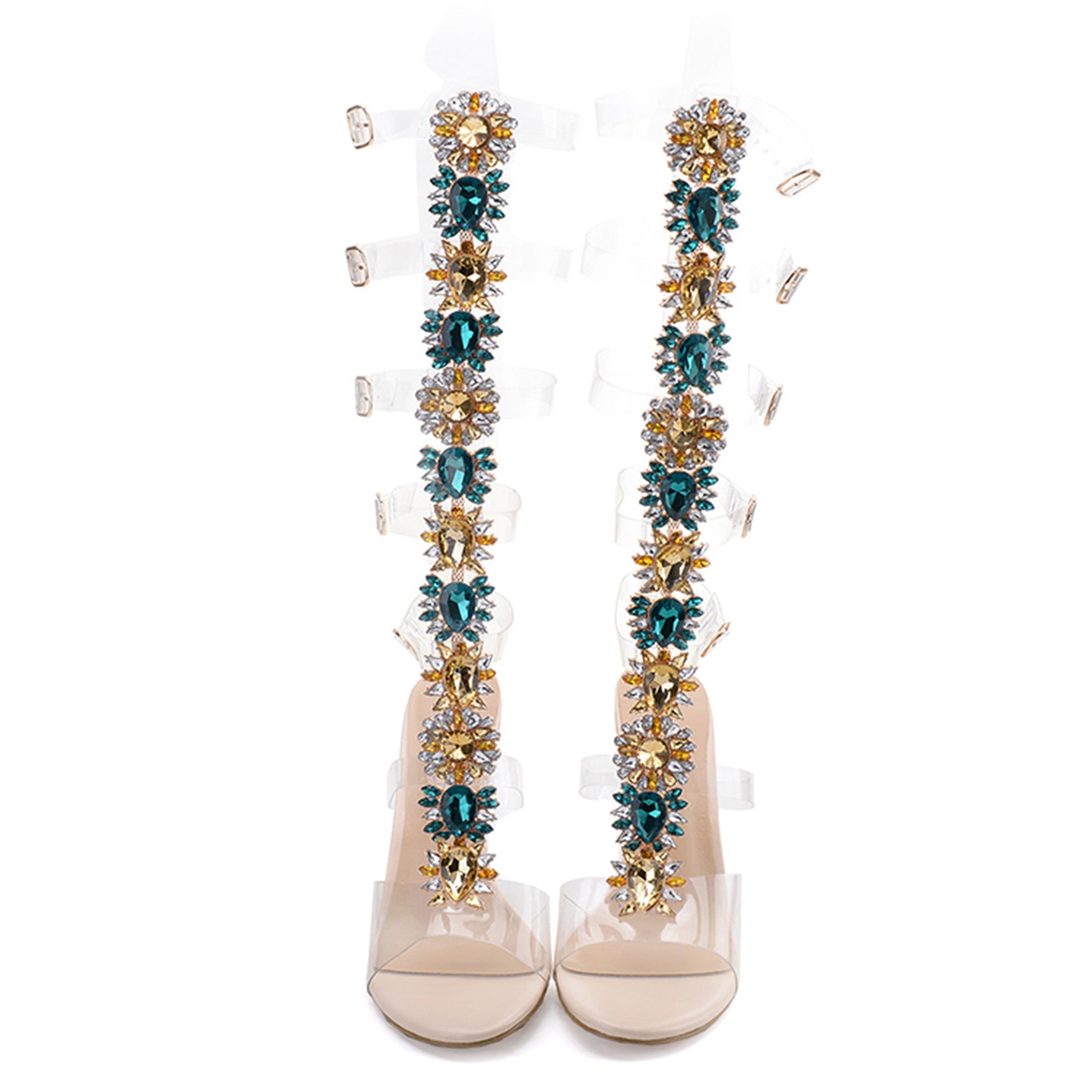 Trendy Large Rhinestone Transparent High-Heeled Boots | Luxury Clear Crystal Ankle Boots | Women’s High-Fashion Pointed Toe Stiletto | Sparkly Rhinestone Party Boots | 2026 Runway-Inspired Transparent Footwear