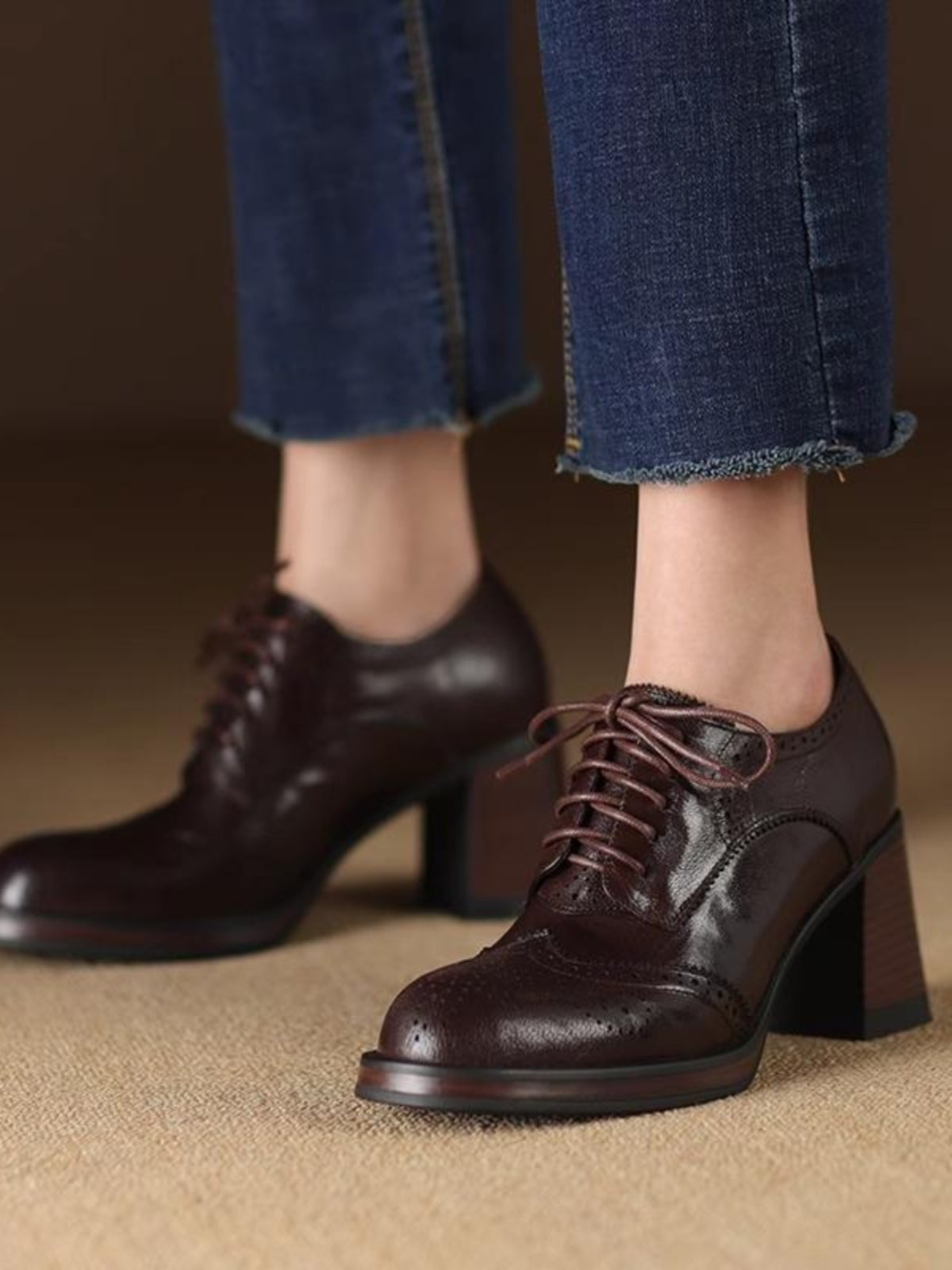 Women’s British Style Chunky Heel Pumps | Autumn Round Toe Block Heel Shoes | Classic Vintage Office Loafer Pumps | Trendy High-Sense Fall Footwear for Women