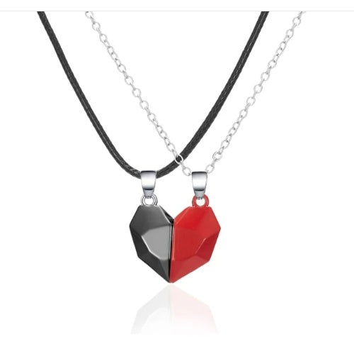 Magnetic Wishing Stone Couple Necklace | Heart-Shaped Electrocardiogram Pendant for Lovers | Ancient Love Token Splicing Necklace | Perfect Valentine’s Day Gift
