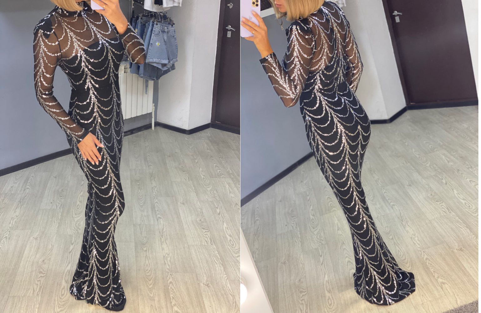 Women’s Full-Sequin Maxi Dress | High-Sense Long Sleeve Evening Gown | Trendy Minimalist Shimmering Party Dress | Luxury-Label Statuesque Radiant Occasion Wear | 2026 High-Fashion Emerald-Luxe Essential