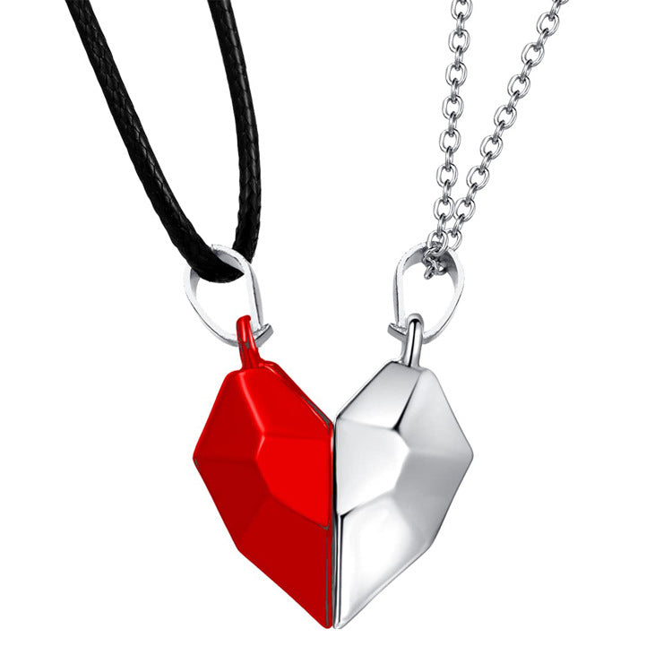 Magnetic Wishing Stone Couple Necklace | Heart-Shaped Electrocardiogram Pendant for Lovers | Ancient Love Token Splicing Necklace | Perfect Valentine’s Day Gift