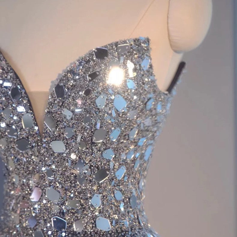 Blue Heavy Industry Wedding Evening Dress | Luxury Sequin & Bead Embroidered Gown | Elegant Floor-Length Formal Party Dress | Royal Blue Couture Banquet Gown