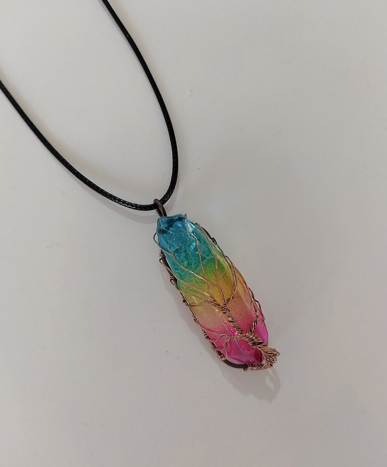 Stone Crystal Pillar Tree Of Life Pendant Ins Fashion Necklace