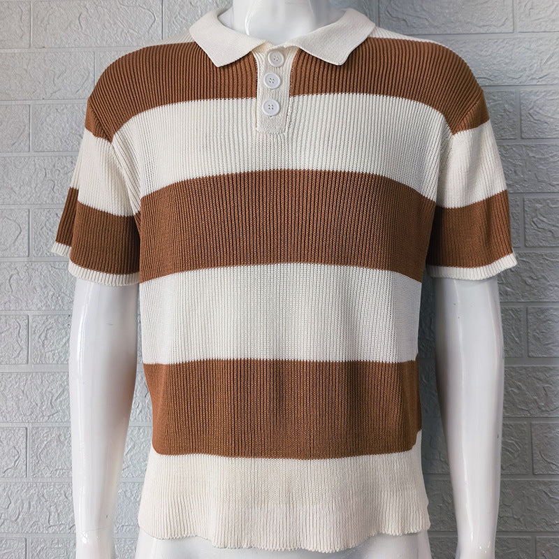 Men’s Summer Fashion Lapel Sweater | High-Sense Short Sleeve Knit Shirt | Trendy Minimalist Textured Polo Sweater | Luxury-Label Statuesque Radiant Apparel | 2026 High-Fashion Emerald-Luxe Essential