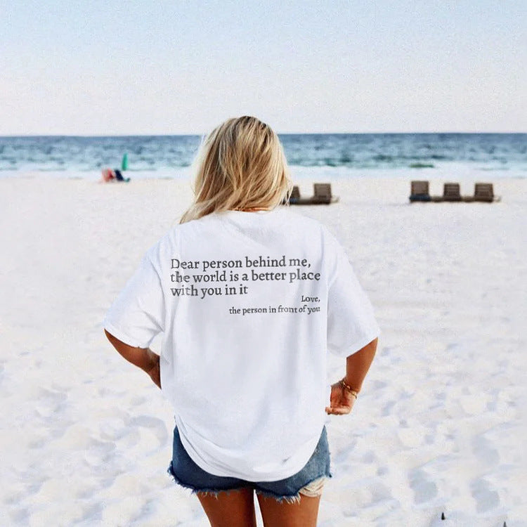 Women’s New Fashion Letter Print T-Shirt | Elegant Round Neck Slogan Tee | Casual Short Sleeve Summer Top | Minimalist Urban Graphic T-Shirt for Women