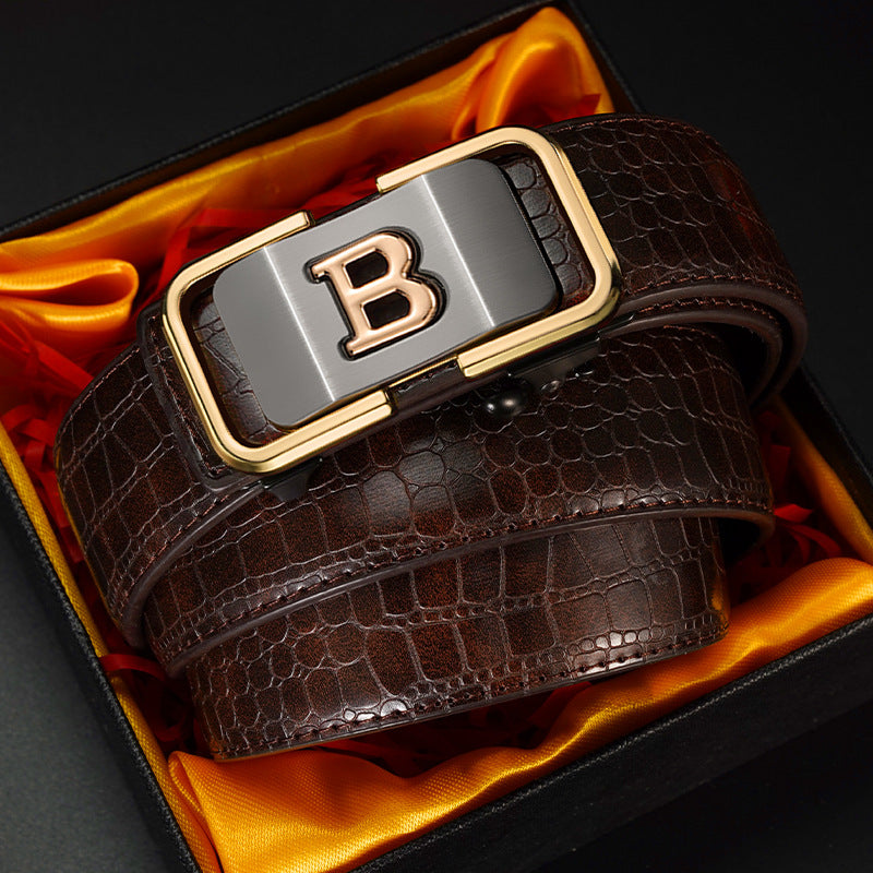 Men’s Automatic Buckle Genuine Leather Belt | High-Sense Professional Waistband for Young & Middle-Aged | Trendy Minimalist Executive Belt | Luxury-Label Statuesque Men’s Accessory | 2026 High-Fashion Radiant Urban Essential