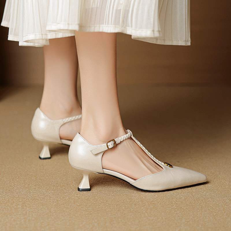 Women’s French Retro Camellia Ballet Flats | Elegant Stiletto Heel Pointed Toe Pumps | High-Sense Camellia Embellished Evening Heels | Chic Vintage-Inspired Luxury Dress Shoes