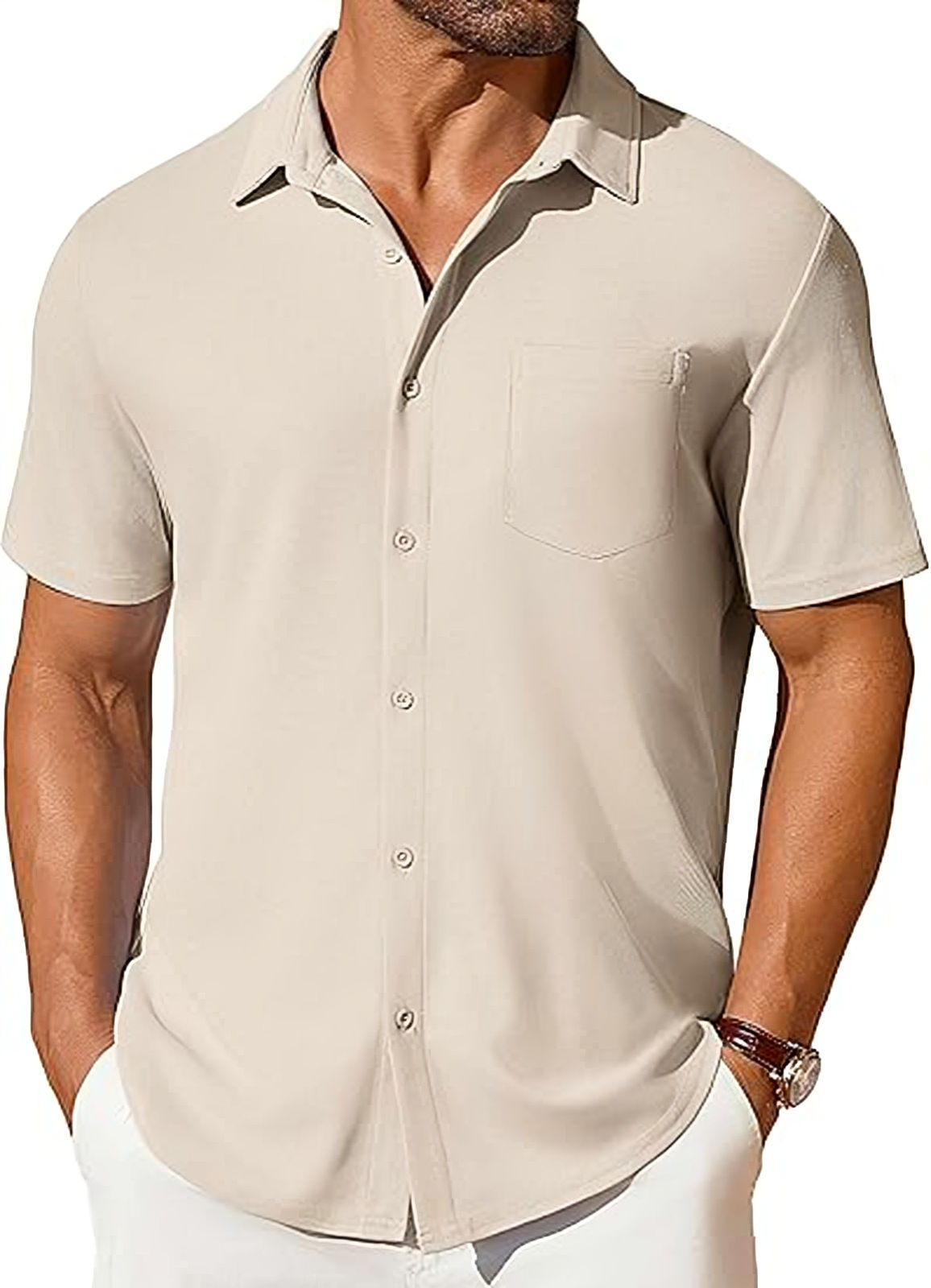 Men’s Short Sleeve Button-Up Shirt | Premium Wrinkle & Crease Resistant Fabric | Non-Iron Modern Business Casual Shirt | Travel-Friendly Lightweight Men's Summer Top