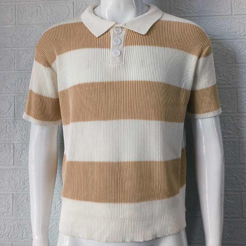 Men’s Summer Fashion Lapel Sweater | High-Sense Short Sleeve Knit Shirt | Trendy Minimalist Textured Polo Sweater | Luxury-Label Statuesque Radiant Apparel | 2026 High-Fashion Emerald-Luxe Essential