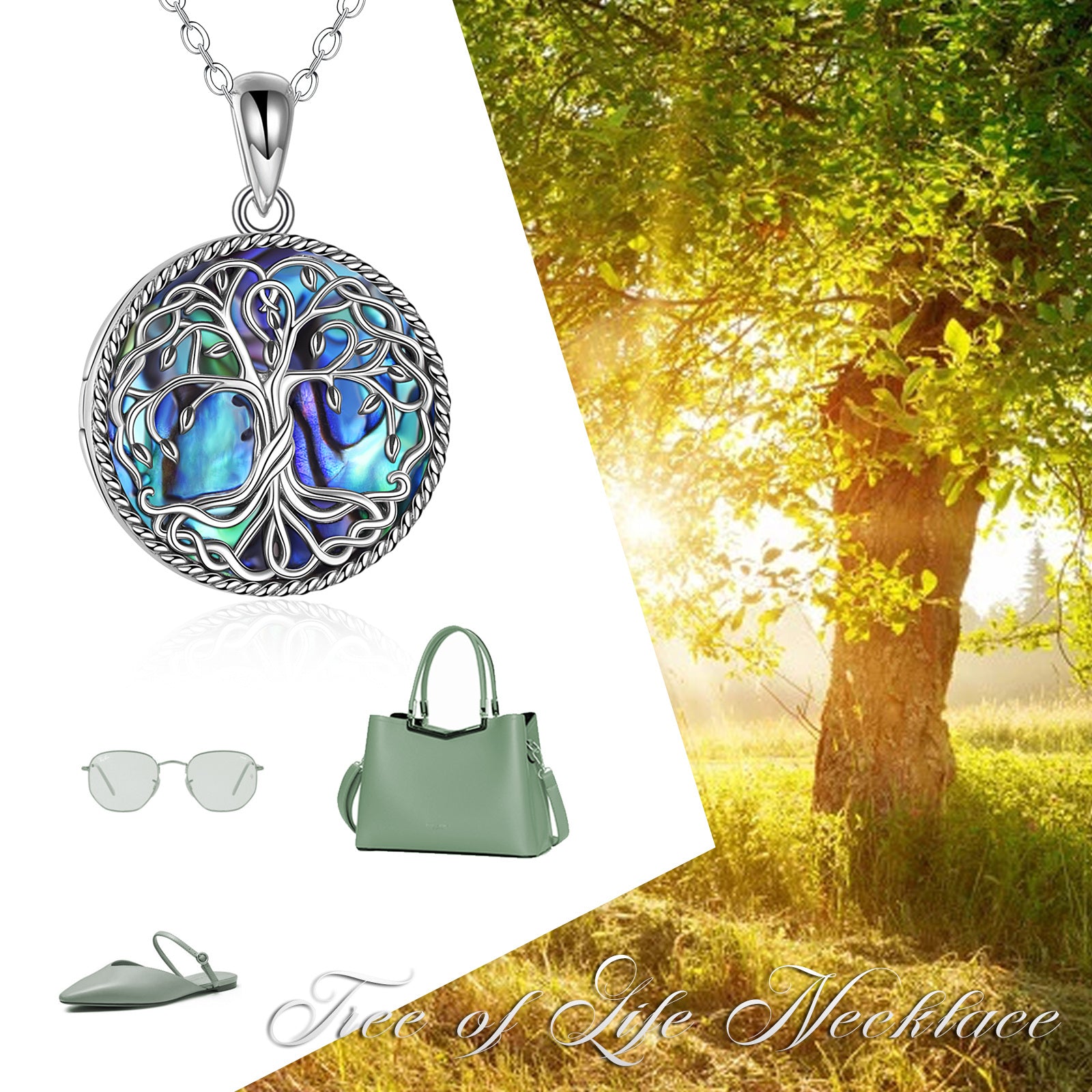 Tree of Life Locket Necklace for Women | Sterling Silver Celtic Family Tree Pendant | Natural Abalone Shell Locket Jewelry | Meaningful Jewelry Gift for Mom & Daughter | 2026 High-Fashion Iridescent Keepsake Necklace
