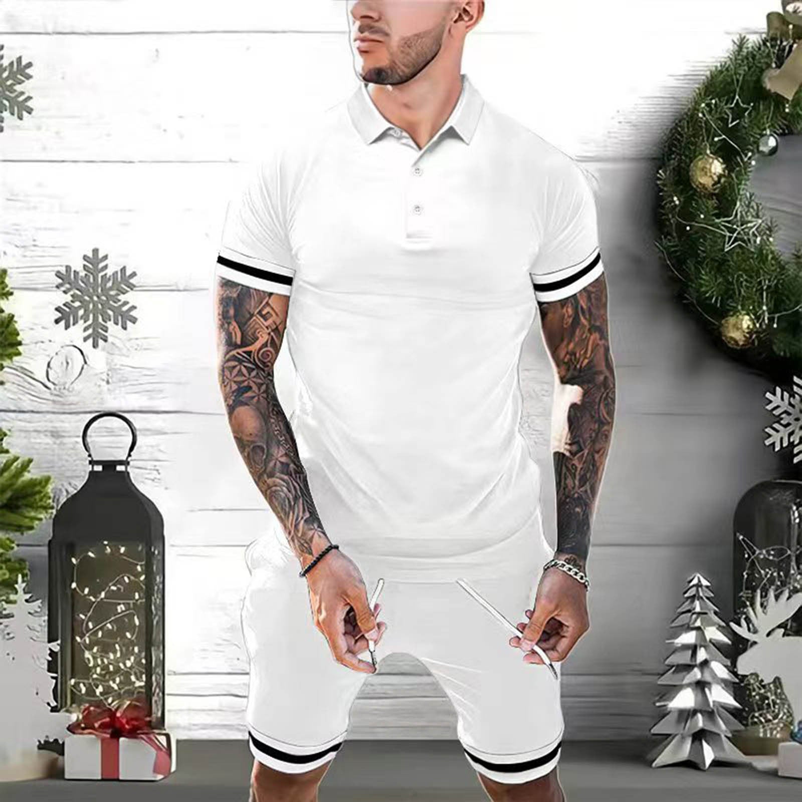 Men’s 2-Piece Fashion Polo & Shorts Set | High-Sense Summer Tracksuit Outfits | Trendy Minimalist Casual Short Sleeve Set | Luxury-Label Statuesque Radiant Activewear | 2026 High-Fashion Urban-Luxe Essential