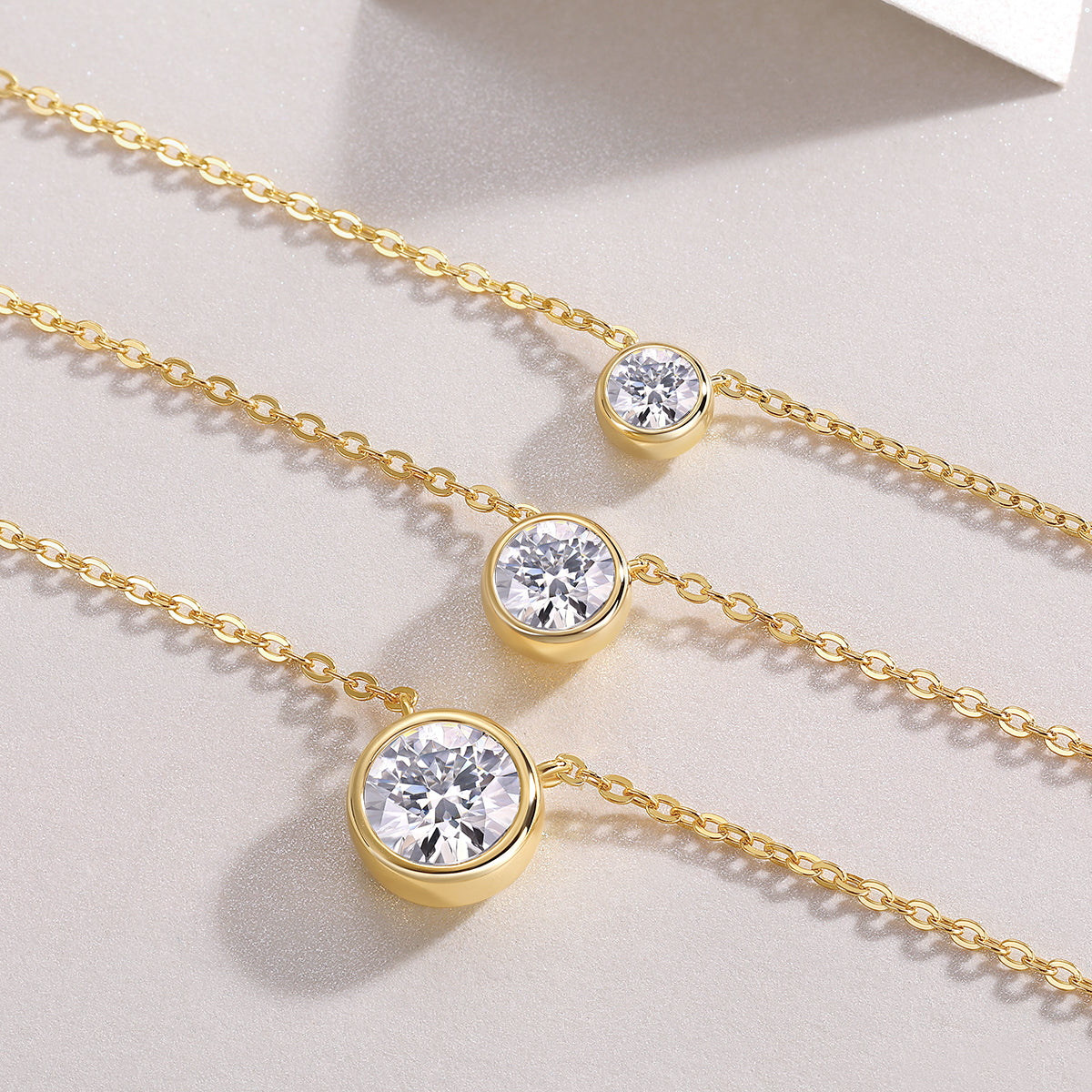 2 Carat Round Cut Moissanite Pendant Necklace | Luxury S925 Sterling Silver Gold Plated Jewelry | Minimalist Dainty Diamond Simulant Necklace for Women
