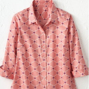 Women’s Simple Floral Print Long-Sleeve Shirt | Elegant Minimalist Floral Blouse | Casual Button-Down Nature-Inspired Top | Sophisticated "High-Sense" Floral Shirt for Women | 2026 Spring Collection