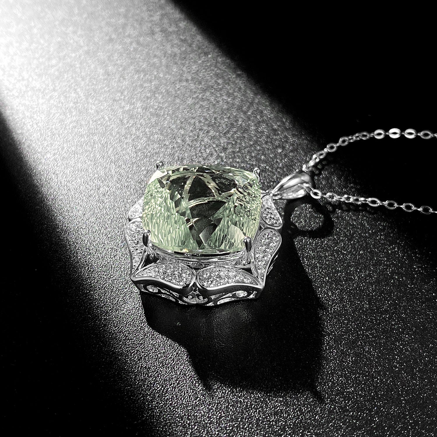 Luxury S925 Silver Green Crystal Sweater Chain | Large Natural Green Gemstone Pendant Necklace | High-Grade Feminine Jewelry Set | Elegant Sterling Silver Long Necklace for Women