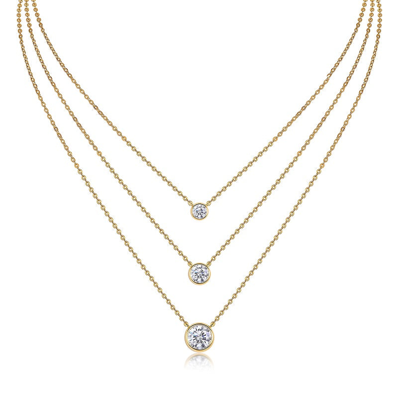 2 Carat Round Cut Moissanite Pendant Necklace | Luxury S925 Sterling Silver Gold Plated Jewelry | Minimalist Dainty Diamond Simulant Necklace for Women