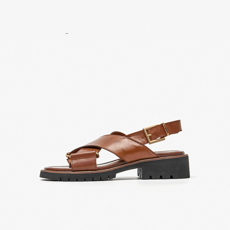 Women’s Retro Cross-Strap Chunky Heels | Elegant Block Heel Sandals with Secure Buckle | Modern Vintage Square-Toe Party Shoes | Comfortable High-Rise Statement Sandals | 2026 Luxury Evening Footwear