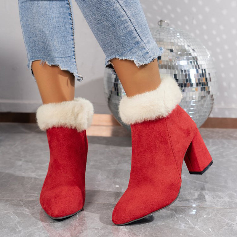 Women’s Plaid Print Plush Ankle Boots | High-Sense Square-Heel Suede Boots | Trendy Minimalist Autumn & Winter Footwear | Luxury-Label Statuesque Casual Boots | 2026 High-Fashion Radiant Winter Essential