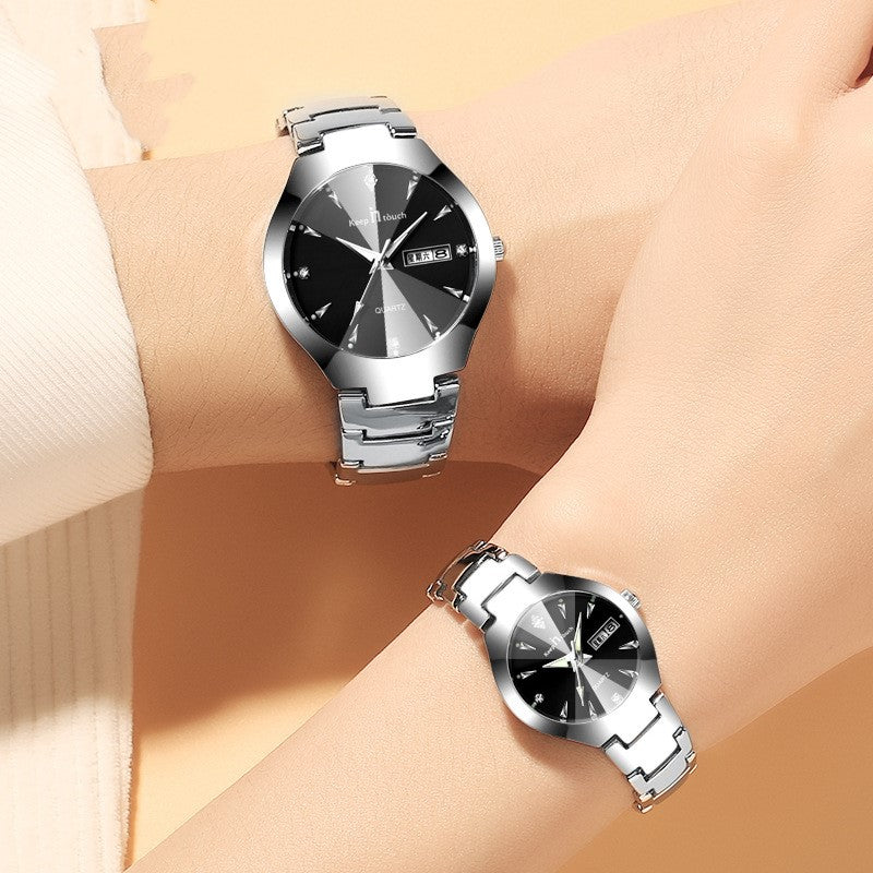 Luxury Luminous Couple Watch Set | Matching Quartz Watches with Calendar | Glow-in-the-Dark Water Resistant Lovers' Timepiece | Elegant Men & Women Business Wristwatch Set