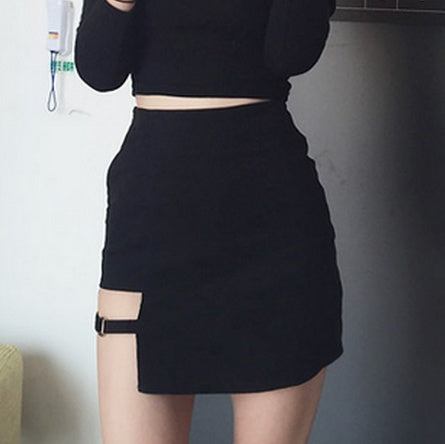 Korean Style Black Bodycon Micro Mini Skirt | Irregular Hem Pencil Skirt for Women | Slim-Fit Party Skirt | High-Sense K-Fashion Asymmetrical Short Skirt