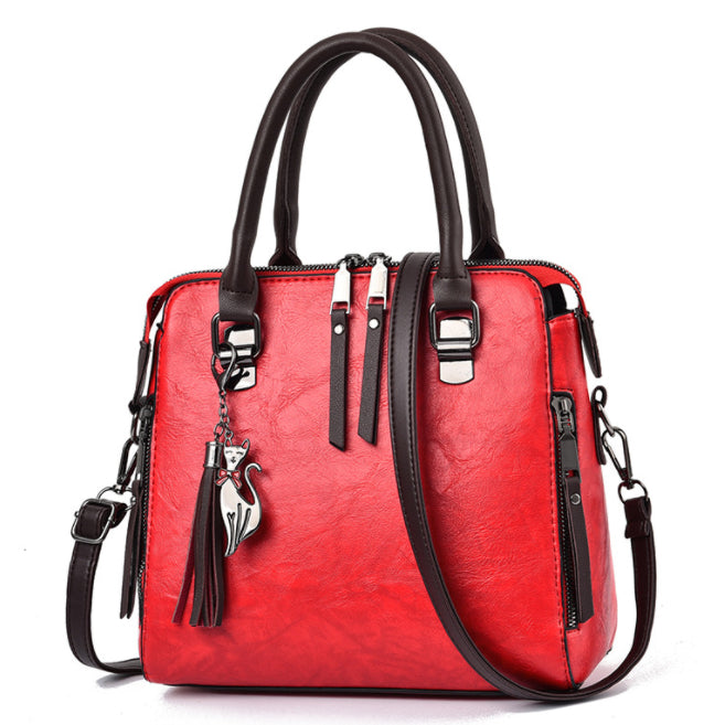 Vintage PU Leather Tassel Handbag for Women | Luxury Large Capacity Top-Handle Tote | Elegant Lady Shoulder Bag with Tassel Detail | Trendy Structured Casual Work Bag | 2026 High-Fashion Retro Leather Tote