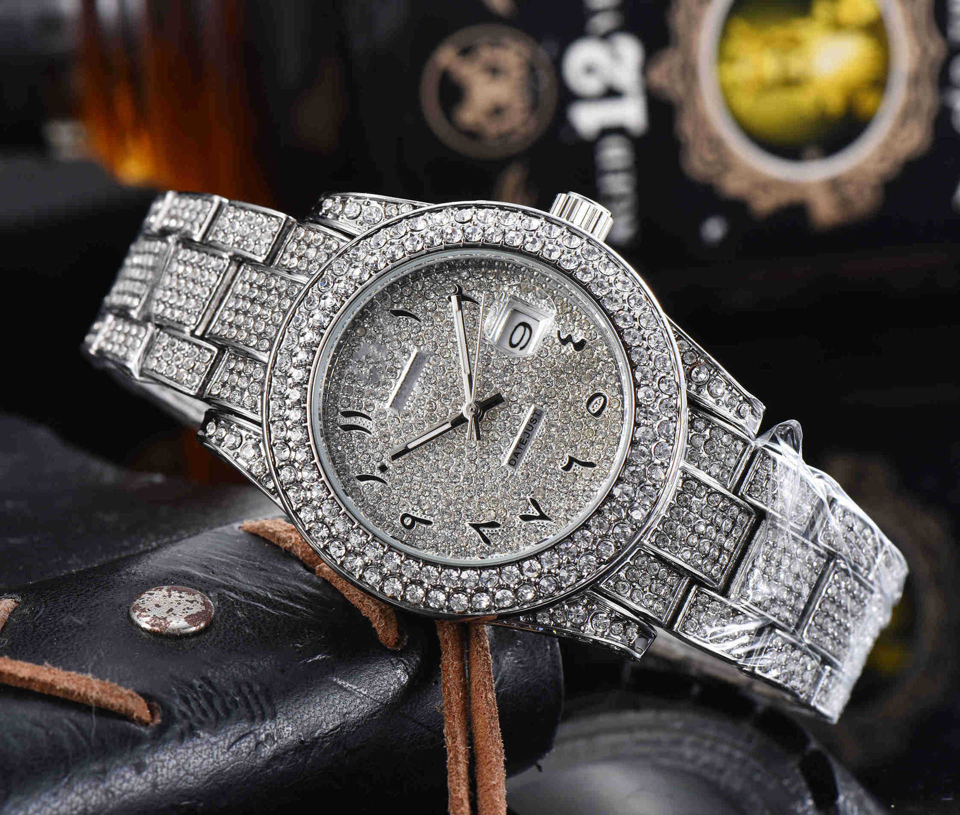 Men’s Luxury Full Diamond Stainless Steel Watch | Iced-Out Quartz Timepiece | Premium Hip-Hop Style Bling Wristwatch | Waterproof Elegant Diamond Studded Men's Watch