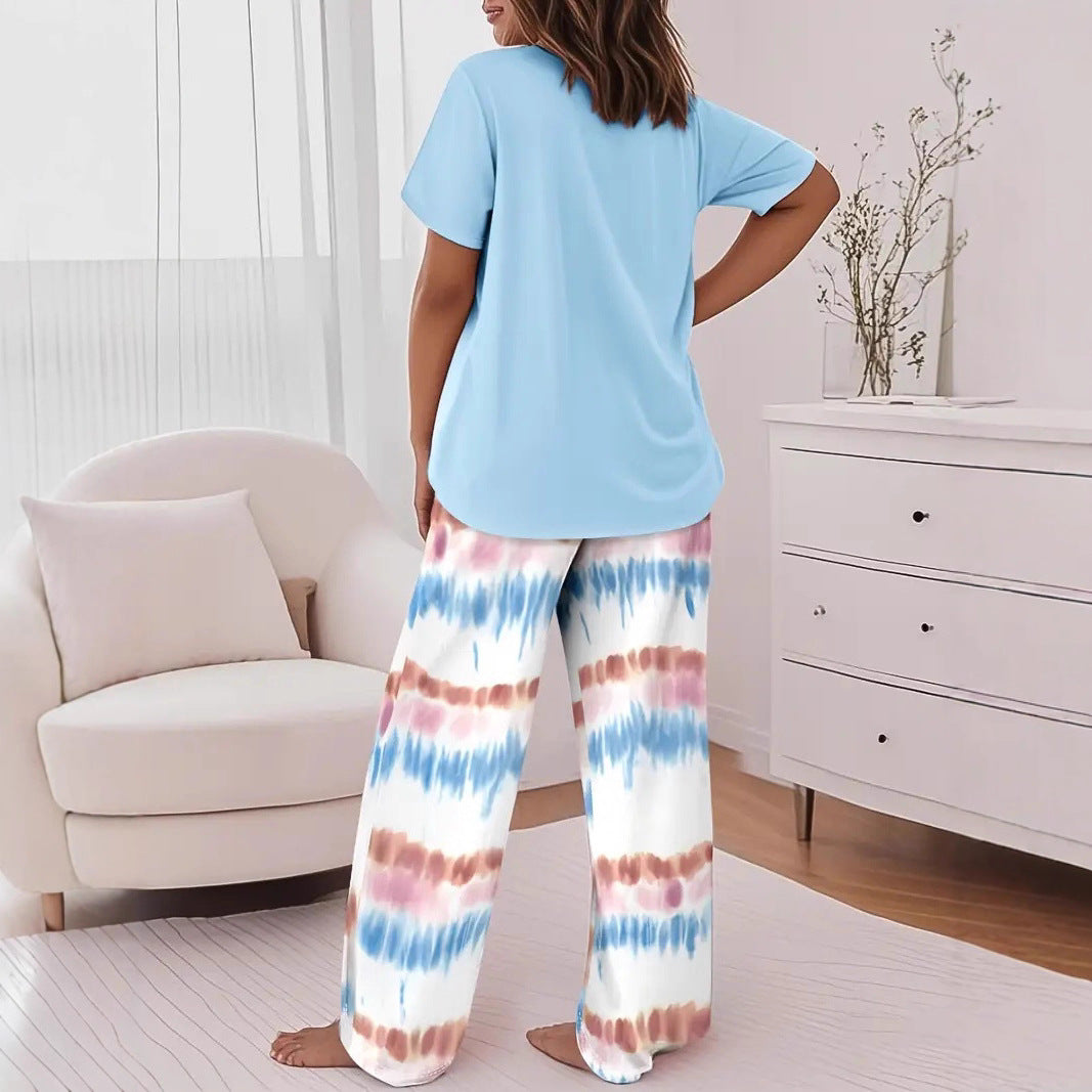 Casual Striped Print Two-Piece Set | Crew Neck Short Sleeve Top & Wide-Leg Pants Trouser Suit | Versatile Summer Loungewear & Streetwear Set for Women