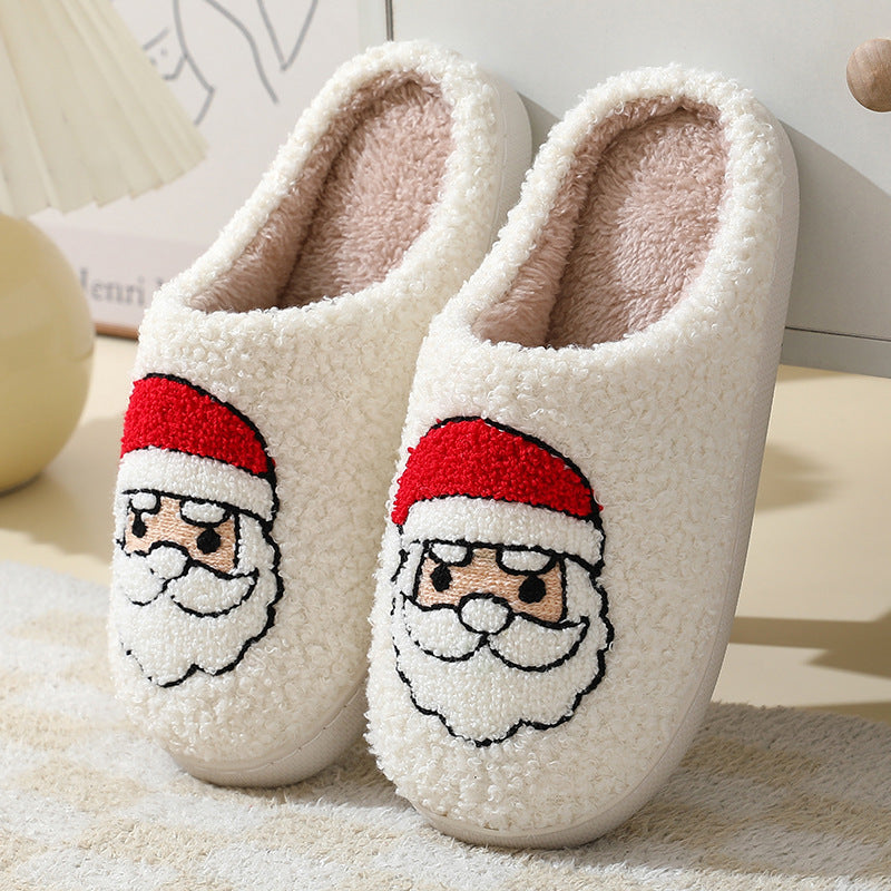 Christmas Santa Claus Home Slippers | Cute Cartoon Winter Warm Cotton Shoes | Unisex Furry Holiday Slippers for Couples | Non-Slip Plush Indoor Footwear