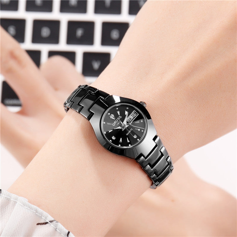 Tungsten Steel Color Waterproof Quartz Watch | Elegant Couple’s Calendar Wristwatch | Fashionable Student Daily Wear Watch | Trendy Minimalist Steel Watch for Men & Women | 2026 High-Fashion Precision Timepiece