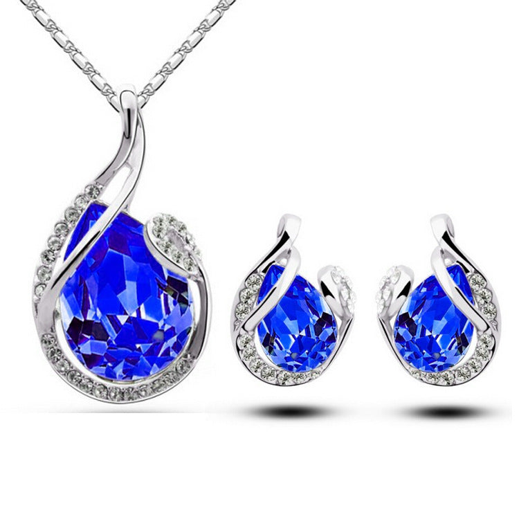 3-Piece Rhinestone Water Drop Jewelry Set | Elegant Necklace & Earrings Set for Women | Sparkling Valentine's Day Gift & Wedding Jewelry