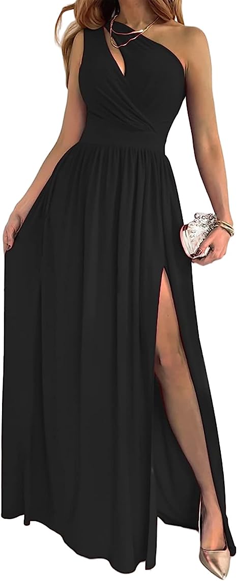 Women’s One-Shoulder High-Split Maxi Dress | Cutout Sleeveless Cocktail Gown | Elegant Evening Party Dress with High Slit | High-Sense Formal Bodycon Maxi | 2026 Luxury Event Fashion