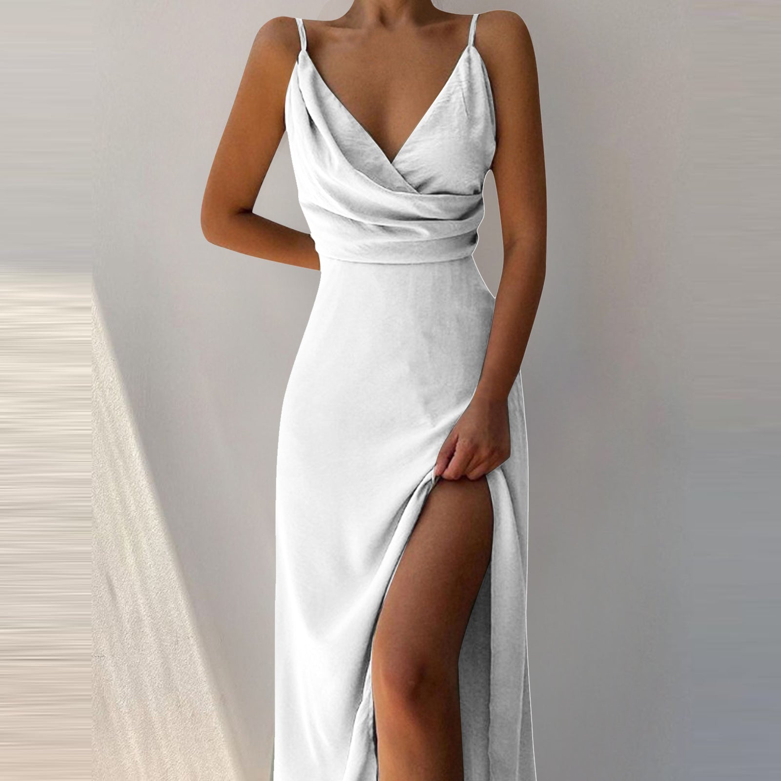 Women’s V-Neck Slit Sling Dress |Slim Suspender Summer Dress | Elegant Backless Side-Slit Maxi Dress | Trendy Minimalist Spaghetti Strap Sun Dress | 2026 High-Fashion Vacation & Party Wear
