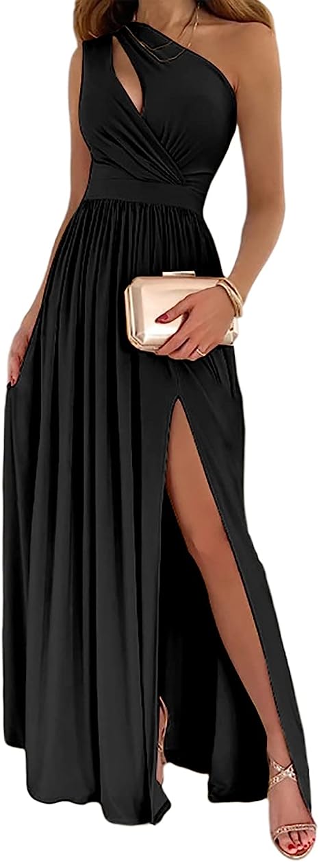 Women’s One-Shoulder High-Split Maxi Dress | Cutout Sleeveless Cocktail Gown | Elegant Evening Party Dress with High Slit | High-Sense Formal Bodycon Maxi | 2026 Luxury Event Fashion