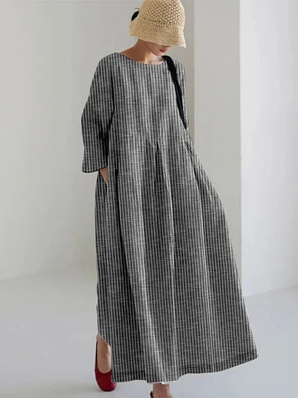 Women’s Relaxed-Fit Crew Neck Printed Midi Dress | High-End Minimalist A-Line Dress | Trendy High-Sense Casual Summer Gown | Elegant Round Neck Printed Midi | 2026 High-Fashion Statuesque Flowing Dress