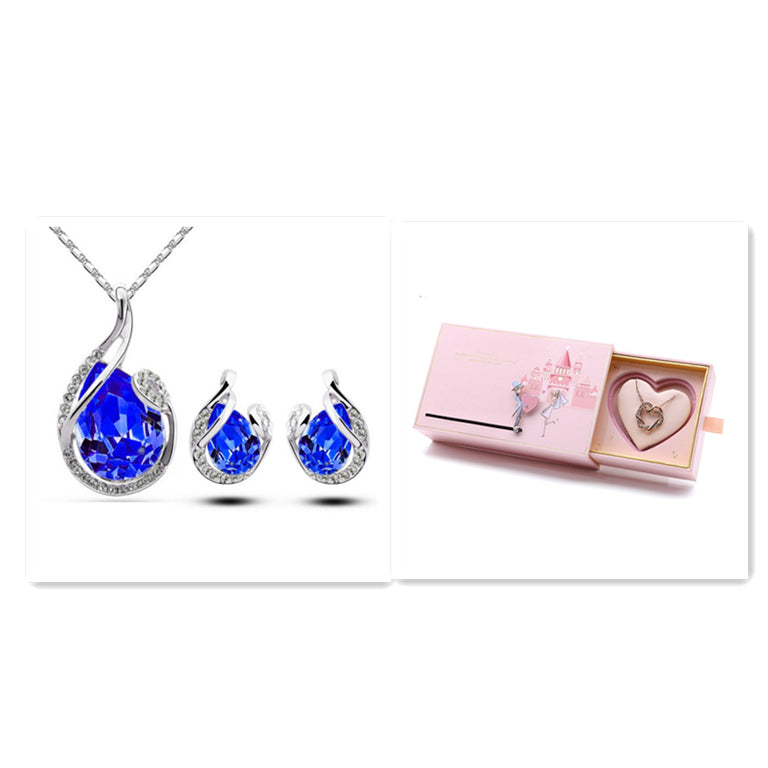 3-Piece Rhinestone Water Drop Jewelry Set | Elegant Necklace & Earrings Set for Women | Sparkling Valentine's Day Gift & Wedding Jewelry