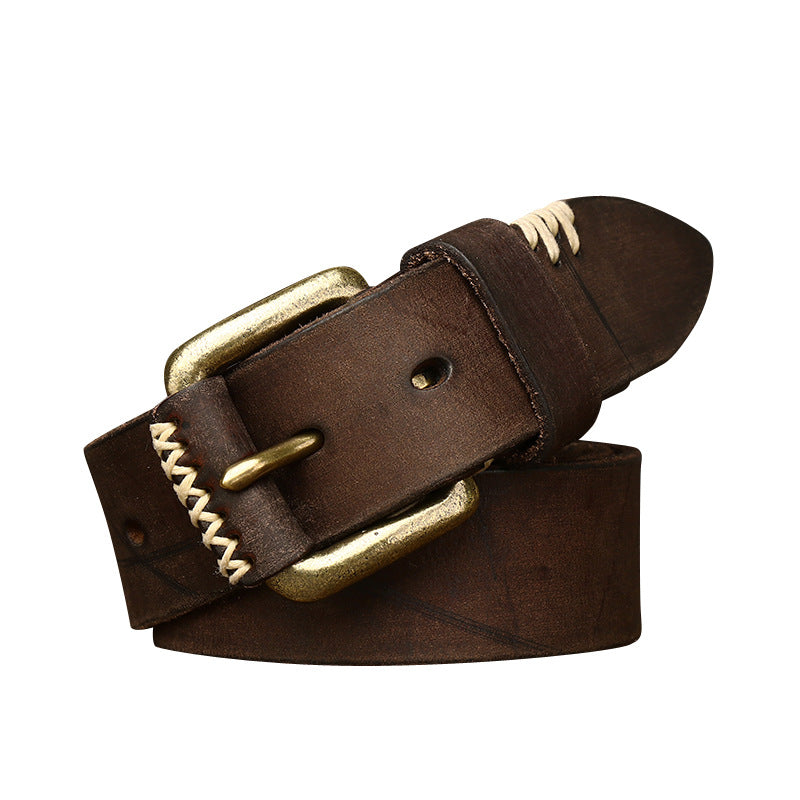 Men’s Handmade Retro First-Layer Cowhide Belt | Genuine Full-Grain Leather Waistband | High-Sense Vintage Aesthetic Belt | Premium Hand-Crafted Luxury Leather Accessory