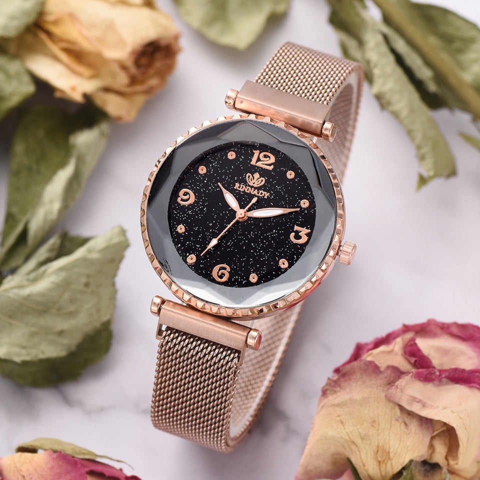 Women’s Starry Sky Magnetic Buckle Watch | Elegant Roman Numeral Bracelet Wristwatch | Modern Gradient Dial Fashion Clock | Trendy Mesh Band Magnetic Jewelry Watch | 2026 Minimalist Luxury Gift for Her