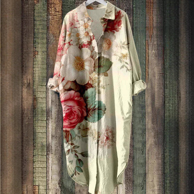 Women’s 3D Printed Fashionable Loose-Fit Lapel Dress | High-Sense Digital Print Evening Gown | Trendy Minimalist Artistic Silhouette Dress | Luxury-Label Statuesque Casual-Luxe Wear | 2026 High-Fashion Radiant Artistic Dress