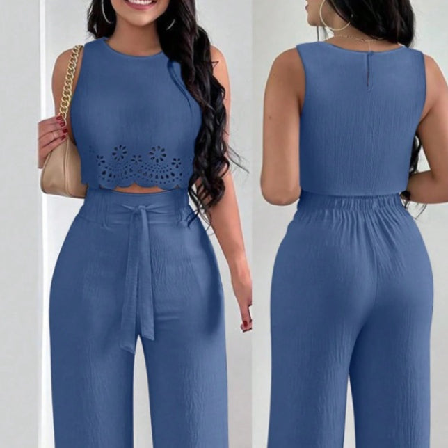 omen’s Floral Off-Shoulder 2-Piece Set | Sleeveless Crop Top and Tie-Front Pants | Casual Summer Co-ord Set | Trendy Boho-Chic Floral Outfit for Women | 2026 Vacation Wear Essentials