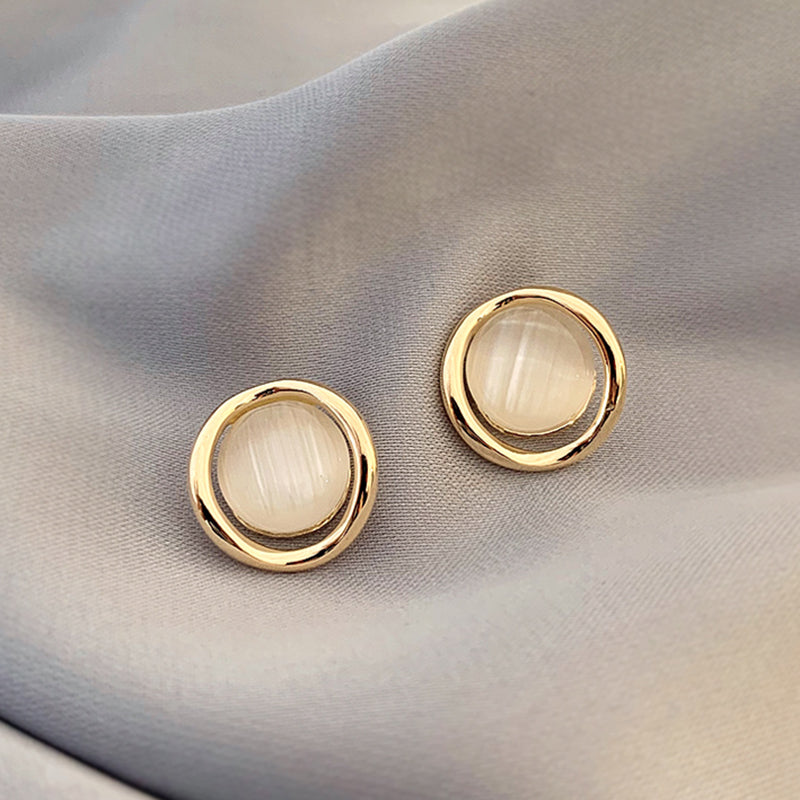 Luxury Cat’s Eye Flower Earrings | High-Sense Opal Geometric Studs | Square & Triangle Iridescent Jewelry | Elegant Floral Opal Earrings for Women