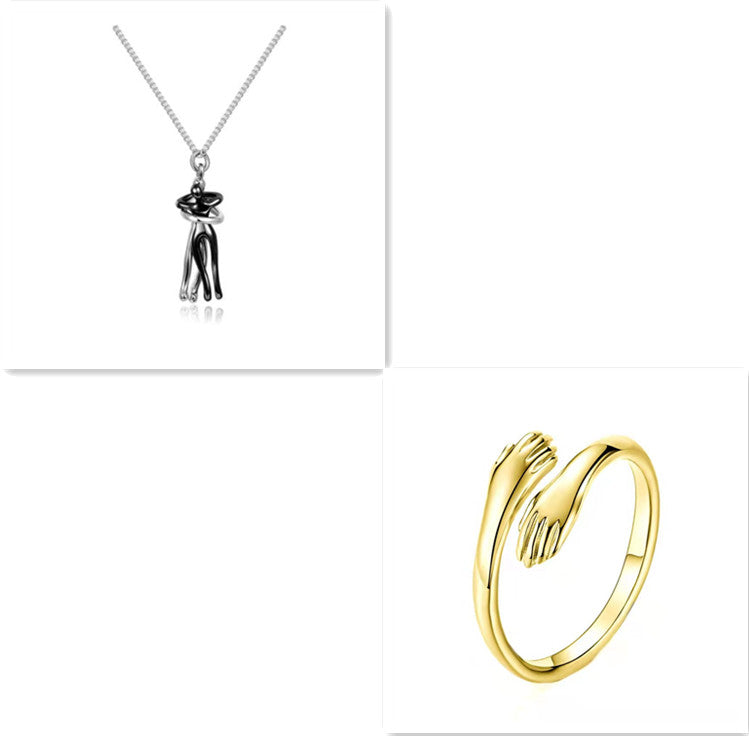 Love Hug Pendant Necklace for Couples | Unisex Romantic Hugging Figure Necklace | Minimalist Clavicle Chain Jewelry | Meaningful Valentine’s Day & Anniversary Gift