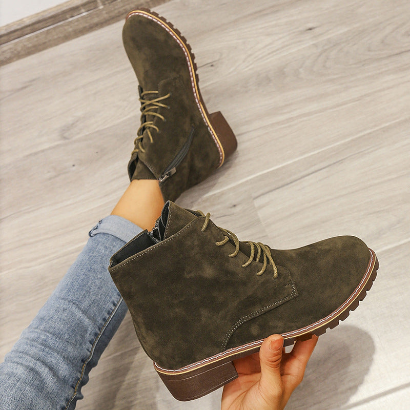 Women’s Short Martin Boots | Round-Toe High-Sense Fashion Boots | Trendy Minimalist British Style Ankle Boots | Luxury-Label Statuesque Radiant Footwear | 2026 High-Fashion Emerald-Luxe Essential