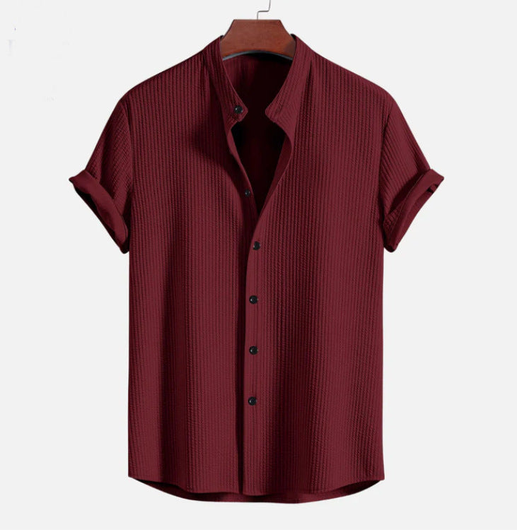 Men’s Short Sleeve Loose Summer Shirt | High-Sense Casual Professional Top | Trendy Minimalist Breathable Resort Wear | Luxury-Label Statuesque Radiant Apparel | 2026 High-Fashion Emerald-Luxe Essential