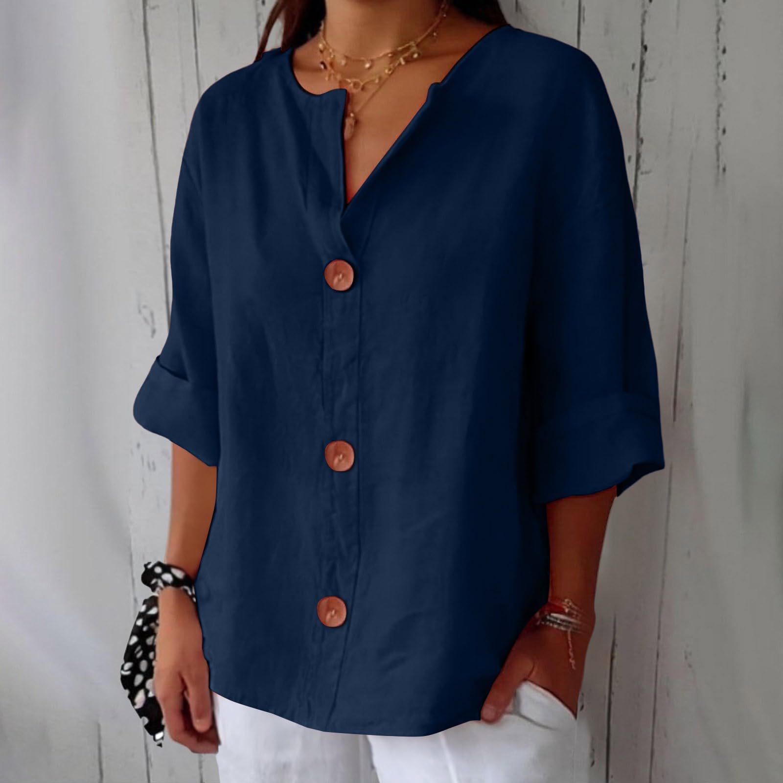 Women’s V-Neck Pullover Shirt | Casual Long-Sleeved Fashion Top | Elegant Loose-Fit Daily Blouse | Trendy Minimalist V-Neck Pullover for Ladies | 2026 High-Fashion Lightweight Autumn/Spring Top
