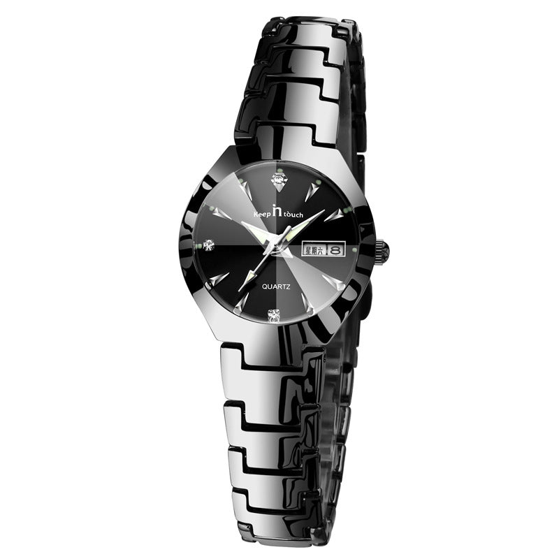 Luxury Luminous Couple Watch Set | Matching Quartz Watches with Calendar | Glow-in-the-Dark Water Resistant Lovers' Timepiece | Elegant Men & Women Business Wristwatch Set