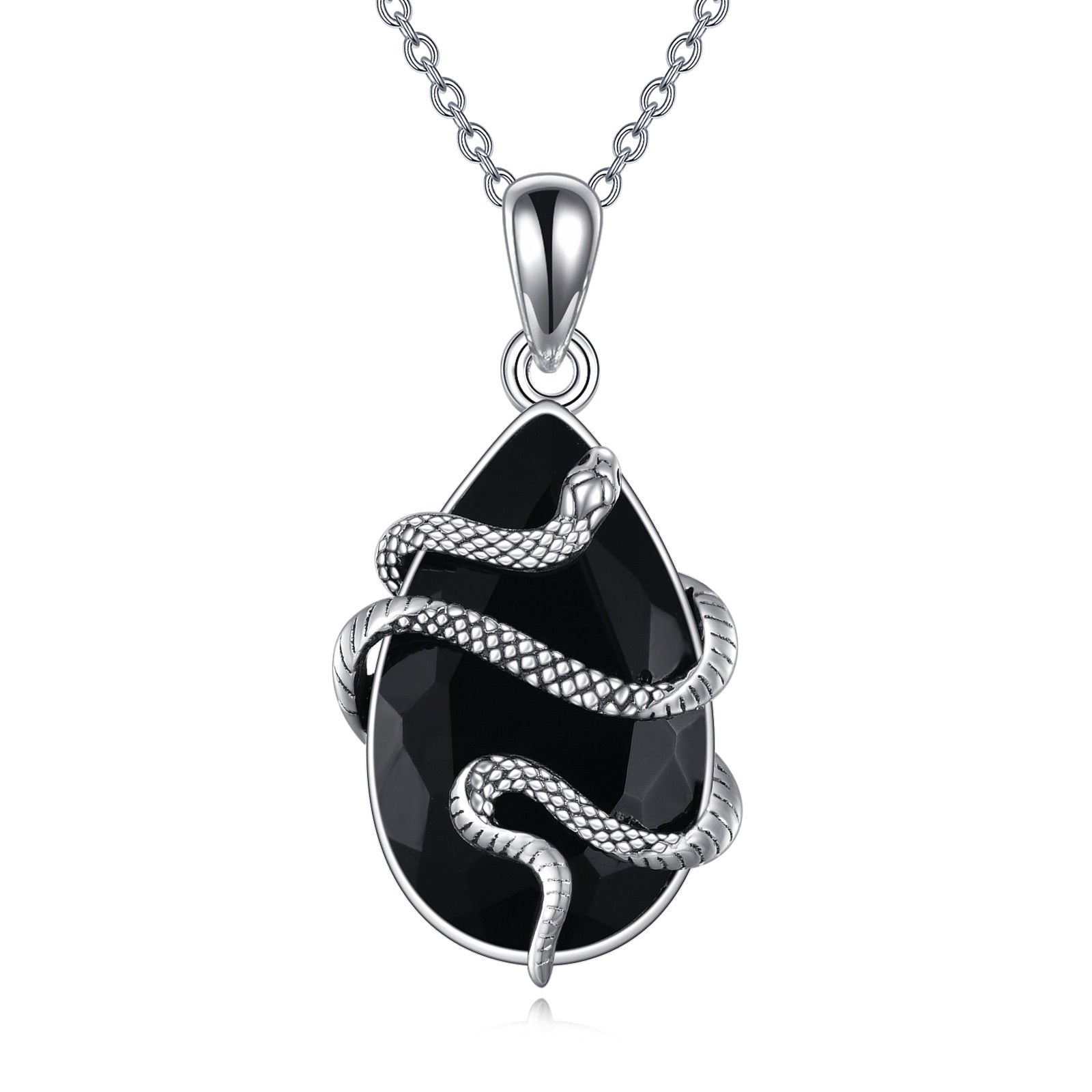 925 Sterling Silver Snake Necklace | Black Obsidian & Tourmaline Crystal Pendant | Gothic Serpent Jewelry for Men & Women | Protective Healing Stone Necklace | 2026 High-Fashion Mystical Gift Jewelry
