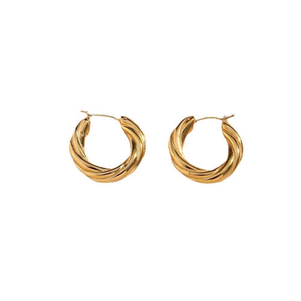 Denisse Twisted Hoop Earrings | 18K Gold Plated Textured Hoops | Modern Minimalist Intertwined Earrings | Elegant Daily Wear Jewelry for Women