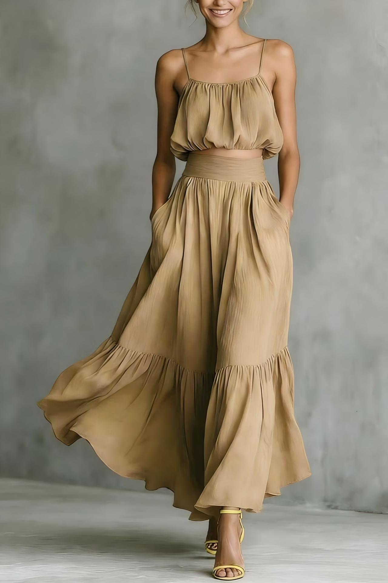 Women’s Two-Piece High-Waist Flared Skirt Set | Elegant Matching Crop Top & Skirt Duo | Luxury Structured Flared Midi Set | Trendy High-Fashion Co-ord Set for Women | 2026 Chic Professional & Social Skirt Suit