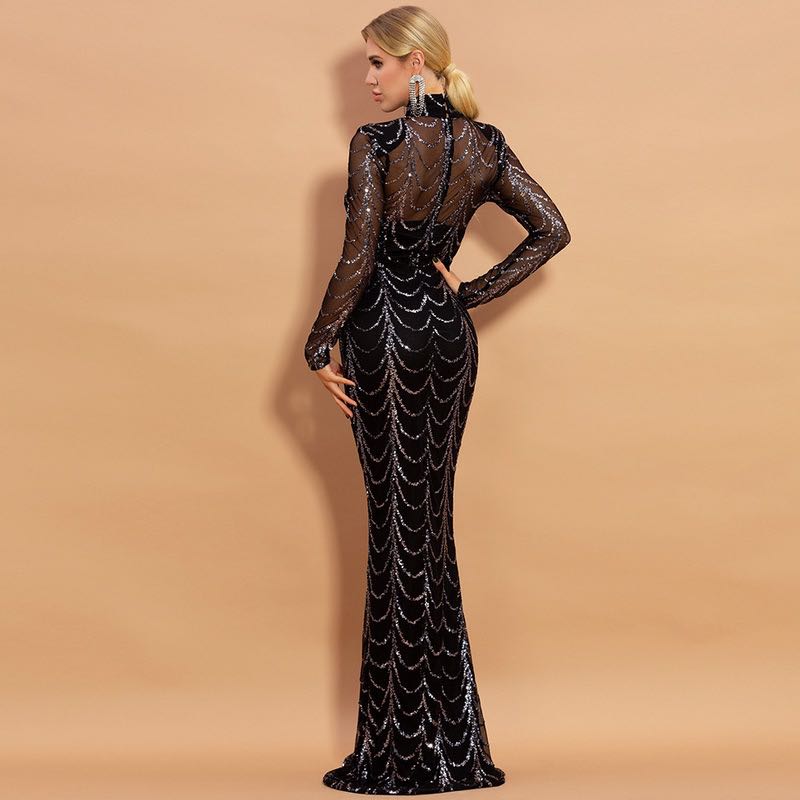 Women’s Full-Sequin Maxi Dress | High-Sense Long Sleeve Evening Gown | Trendy Minimalist Shimmering Party Dress | Luxury-Label Statuesque Radiant Occasion Wear | 2026 High-Fashion Emerald-Luxe Essential